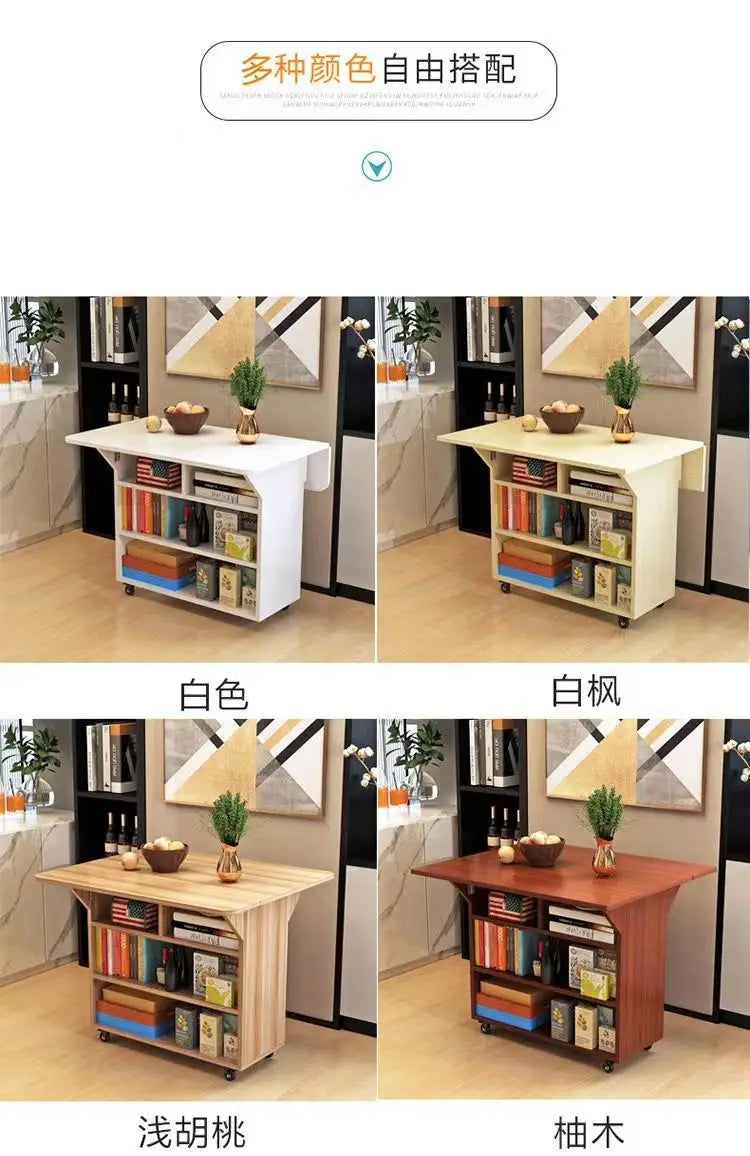 Modern Klappbar Esstisch Mit Aufbewahrung Regale Beweglich Küche Insel Schrank Massivholz Spanplatte Für Kleine Räume