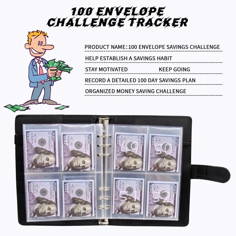 PU Leather Notebook Binder Budget Saving Money Planner Money Organizer for Cash Savings Zipper Envelope Pockets Stickers