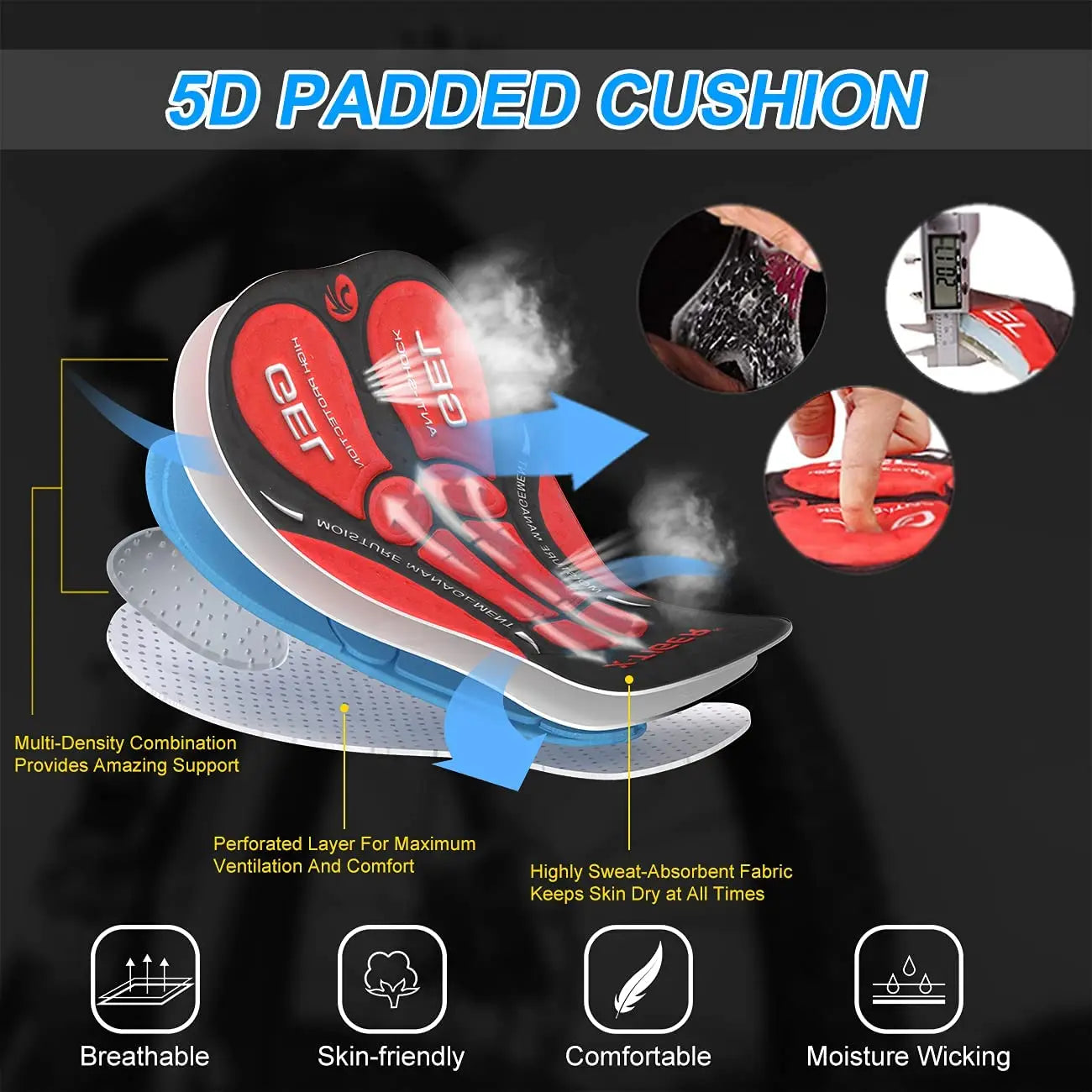 X-TIGER Radhose 5D-Gel-Polster - UV-Schutz, reflektierend