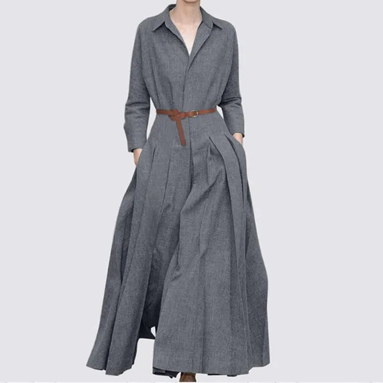 Rochie elegantă de cămașă pentru femei, la modă, cu rever, temperament, lungă, primăvară și toamnă, nouă casual, birou, doamnelor, rochie maxi, halat modest