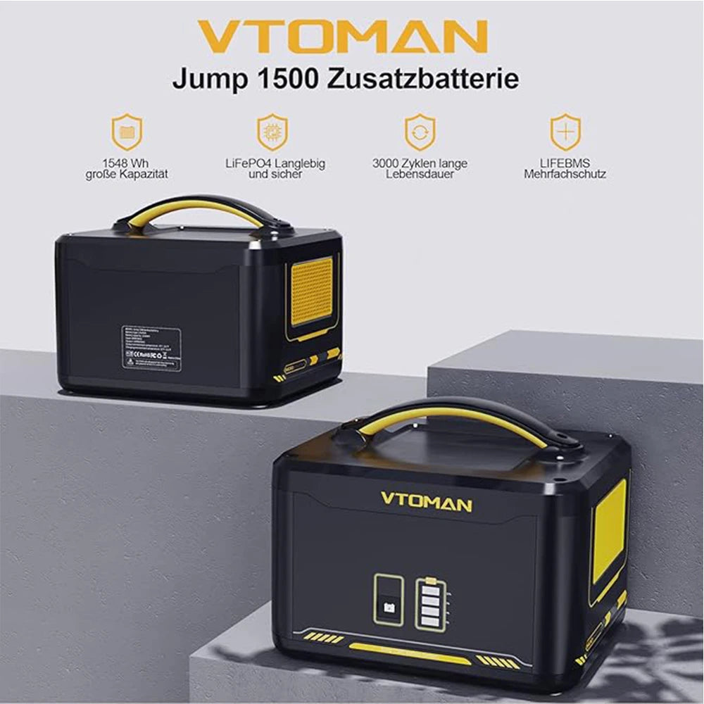Zusatz-Akku 2025: VTOMAN Jump 1500 Extra Battery 1548Wh Backup LiFePO4 (LFP) Battery Jump 1000 & Jump 1500X & Jump 1800 Power Collection