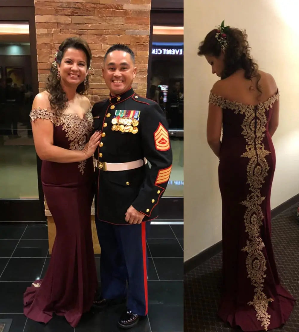 Women Mermaid Bridesmaid Dress For Wedding Party Long Lace Applique Off Shoulder Evening Prom Formal Gowns Floor Length Vestidos