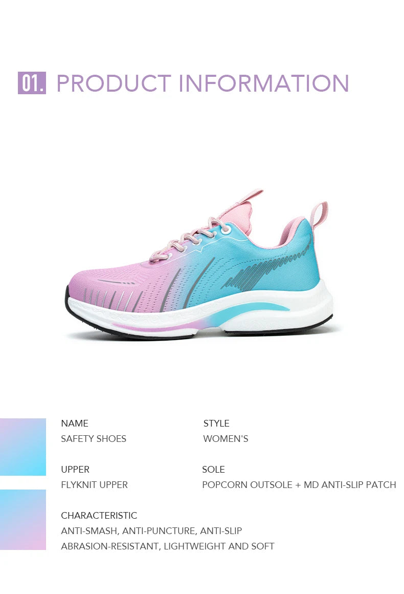 Safety Shoes for Women Steel Toe Sneakers Anti-Punctur Lightweight Boots Female Pink Breathable Hiking Boots Comfortable Shoes