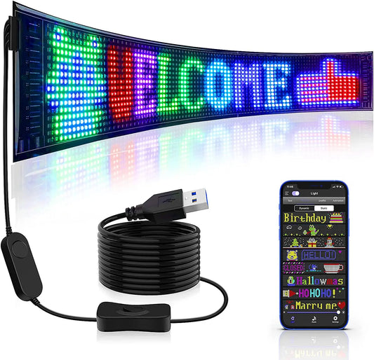 LED-Matrix-Pixel-Panel, Scrollendes Helliges Werbe-LED-Schild, Flexibles USB 5V LED-Auto-Schild Bluetooth-App-Steuerung