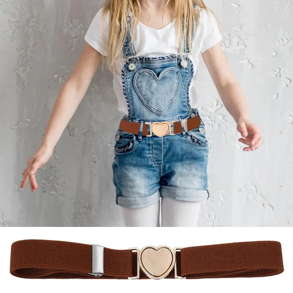 Unisex Belt Contrast Color Banded Metallic Heart Buckle Waistband Adjustable Elastic Band Girl Waist Strap Elastic Waist Band