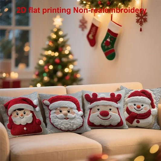 Christmas Pillow Cover Snowman and Reindeer Digital Print Sofa Cushion for Home Office and Living Room Festive Decoration