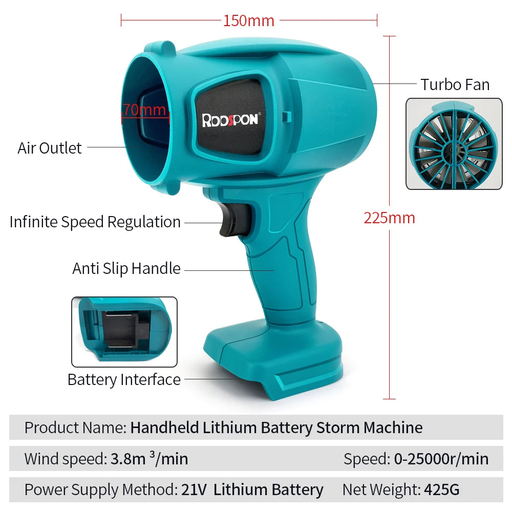 Electric Blower Cordless High Power Powerful Handheld Blower Dust and Snow Remova Leaf Turbine Fan for Makita 18V-21V NO Battery