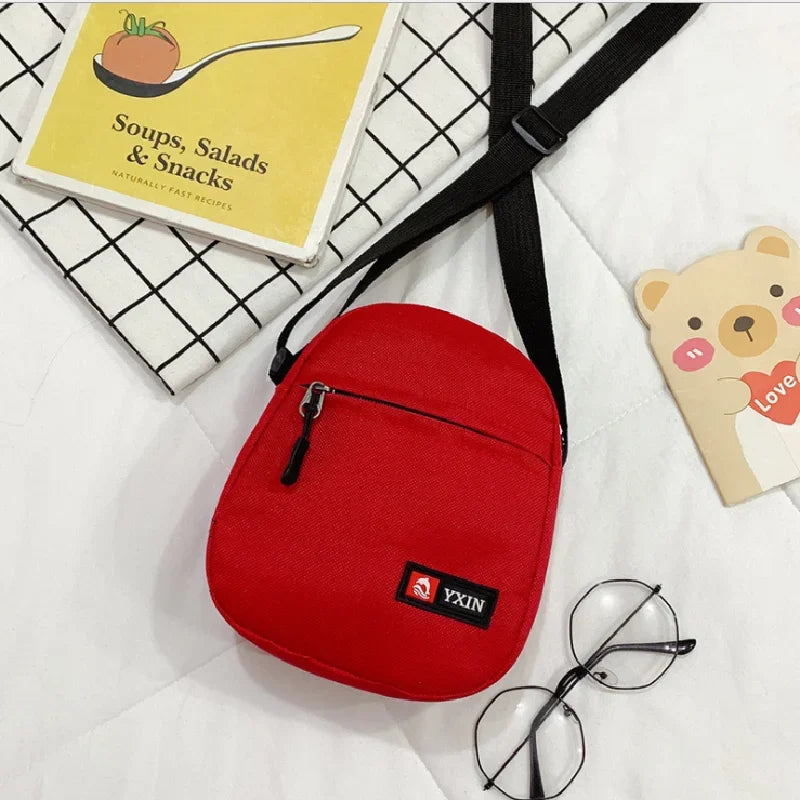 Female Crossbody Bag Ins Fashion Solid Color Zipper Mini Canvas Bag Vertical Square Messenger Waist Bags For Women Сумка Женская