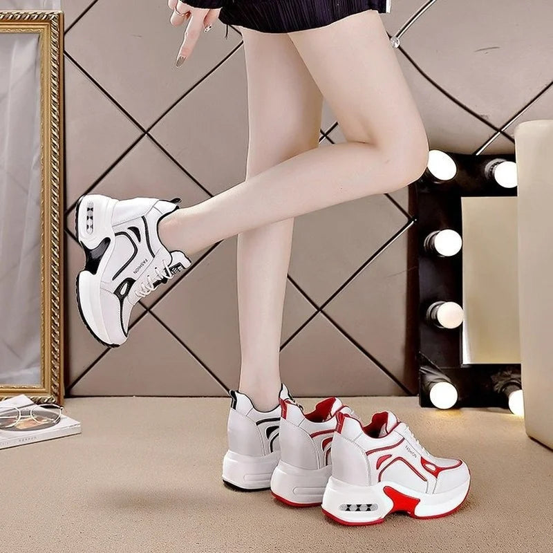 Women's Shoes 2023 New Autumn Wedge Platform Lace Up Casual Sneakers Fashion High Heels Breathable Comfortable Sport Shoes
