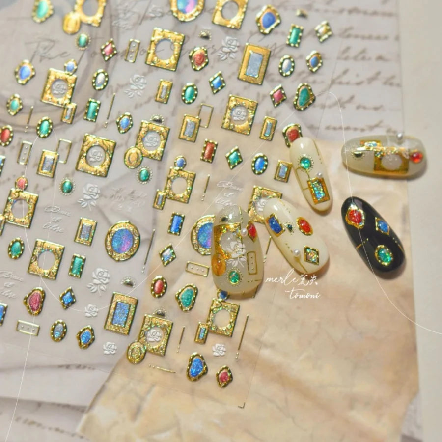 Autocolante pentru unghii RhstoeChoice 5D cu margine aurie - inimă, lună, stea