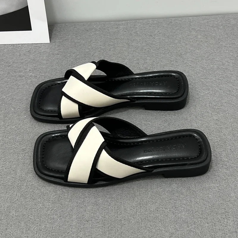 House Slides Home Low Heel Sandals Shoes for Women Black on Beach Open Toe Indoor Outside Word Flat Woman Slippers Vip W F Offer