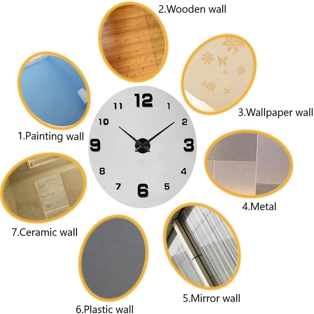 Large 3D Wall Clock DIY Creative Mirror Surface Wall Decorative Sticker Watch 130cm Frameless for Home School Office Living Room