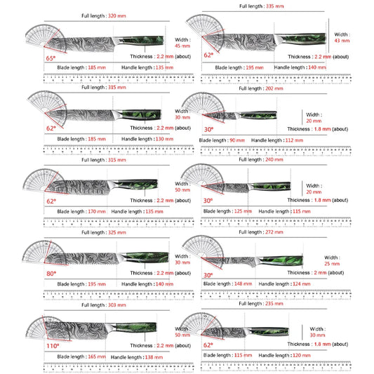 Zestaw noży kuchennych Super Sharp Damascus Pattern, wysokiej jakości nóż do obierania i kości, seria Santoku, zielony uchwyt z żywicy, idealny prezent