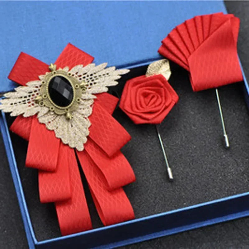 Hochzeits-Set 2025: British New Fashion Men's Wedding Performance Groom - Wedding-Party Flower Collar Bow Tie Pocket Towel Square Set Men Accessories Collection