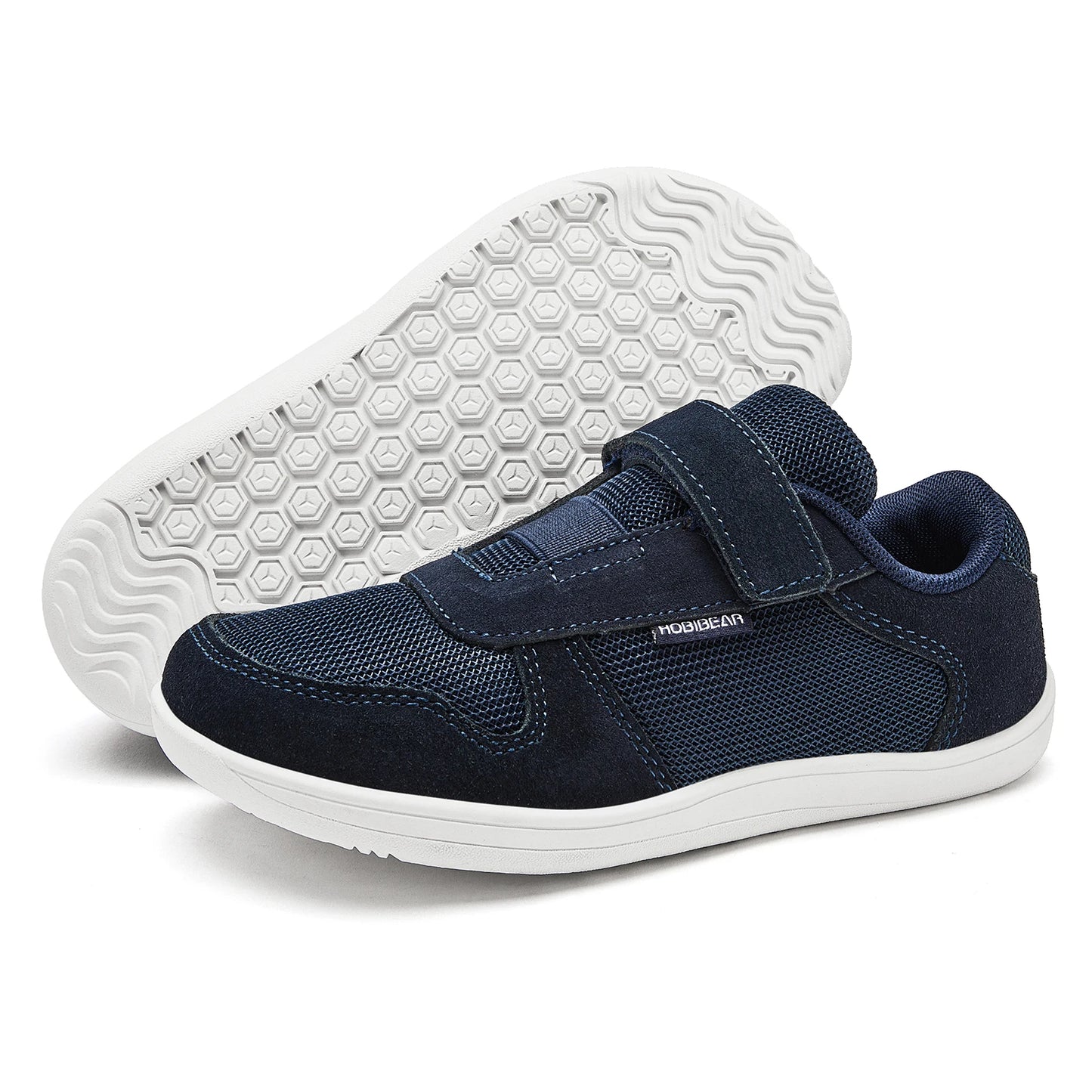 HOBIBEAR Kinder Weite Zehen Barfuß Schuhe - Klein/Groß/Kind Klettverschluss Minimalistische Sneaker - Kunstleder Mesh Leichtgewicht Schuhe