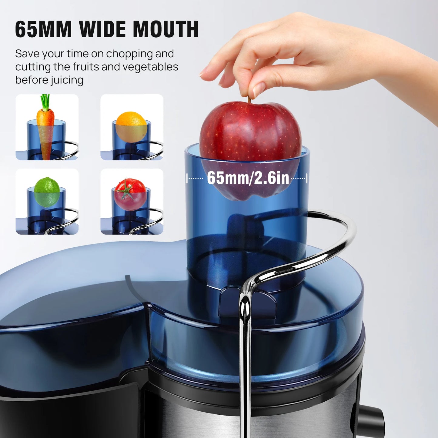 Storcător centrifugal de 900 W - Pentru fructe și legume întregi, deschidere de 65 mm, 2 viteze, capacitate de 500 ml