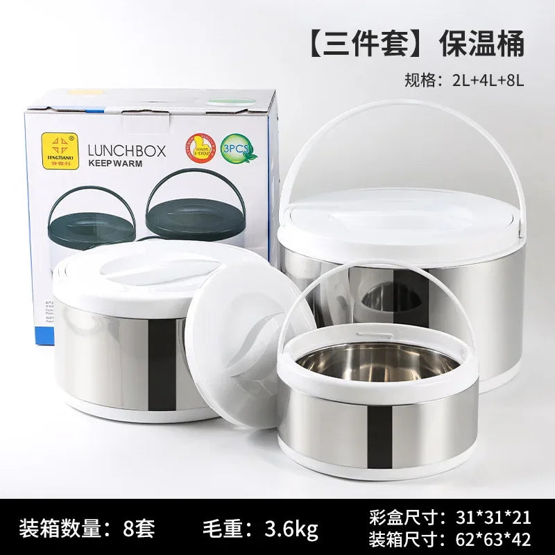 Large Capacity Commercial Portable Insulated Pot with Rice and Household Three Piece Set Insulated Bucket
