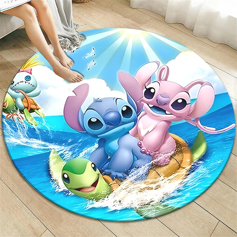 Stitch Cartoon HD Printed Round Carpet for Living Room Rugs Camping Picnic Mats Flannel Anti-Slip Rug Yoga Mat Gifts