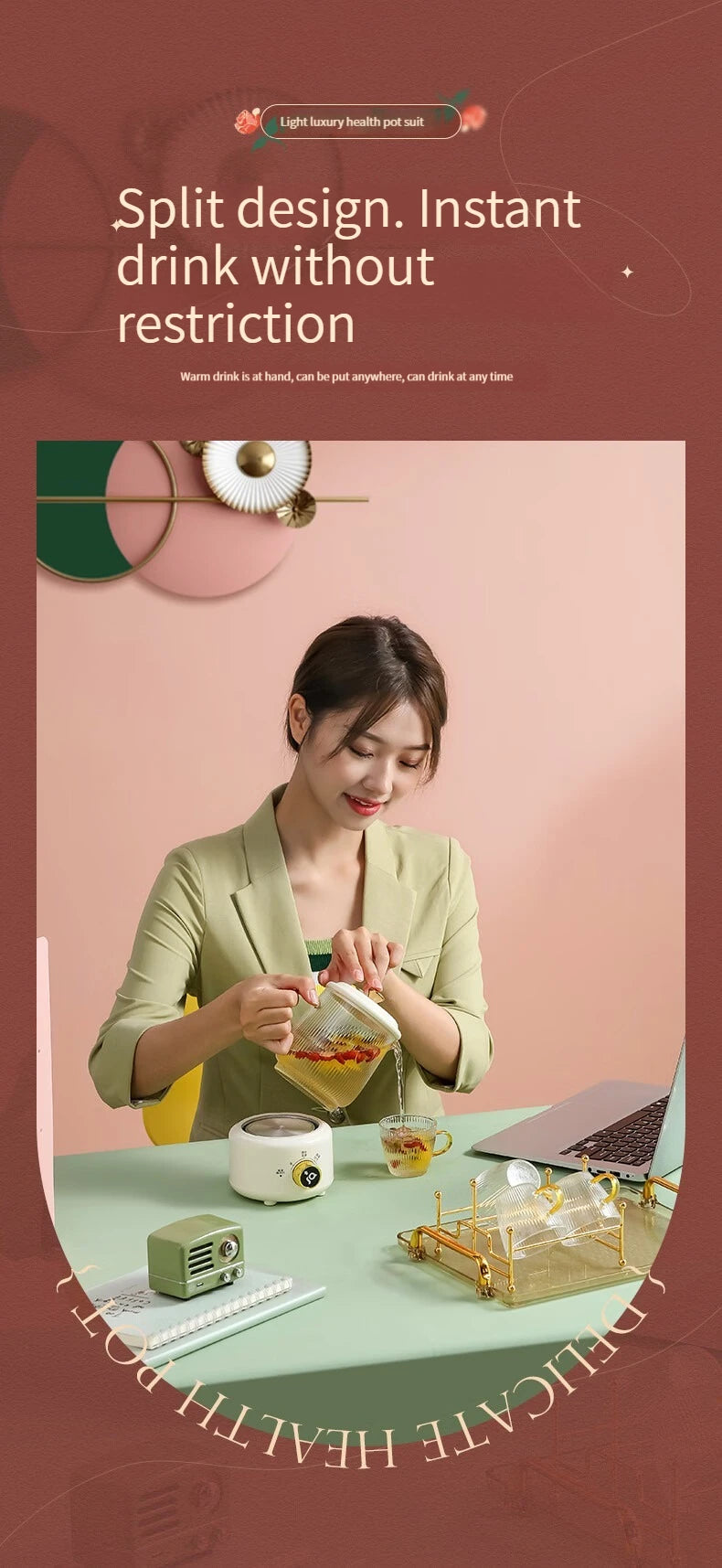 Gesundheitserhaltung Topf, Multi-funktional Haushalt Büro Konstante Temperatur Topf, Klein Glas Vollautomatisch Medizin Topf