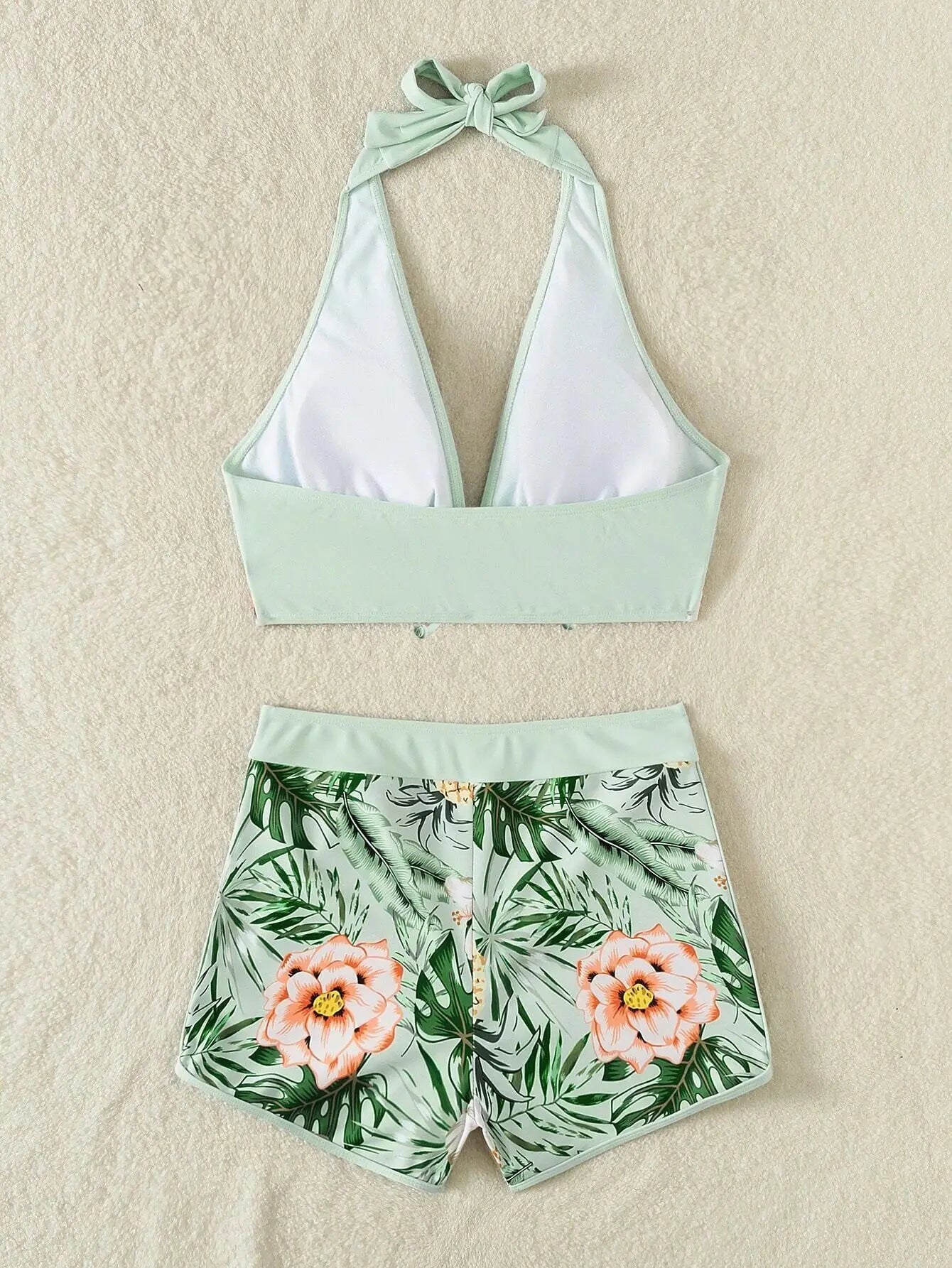 Halter Bikini Set: High Waist Design Wire-Free Support Spandex Polyester - Kurzer Schwimmanzug Frauen Bedruckte Bademode Polsterung Strandmode