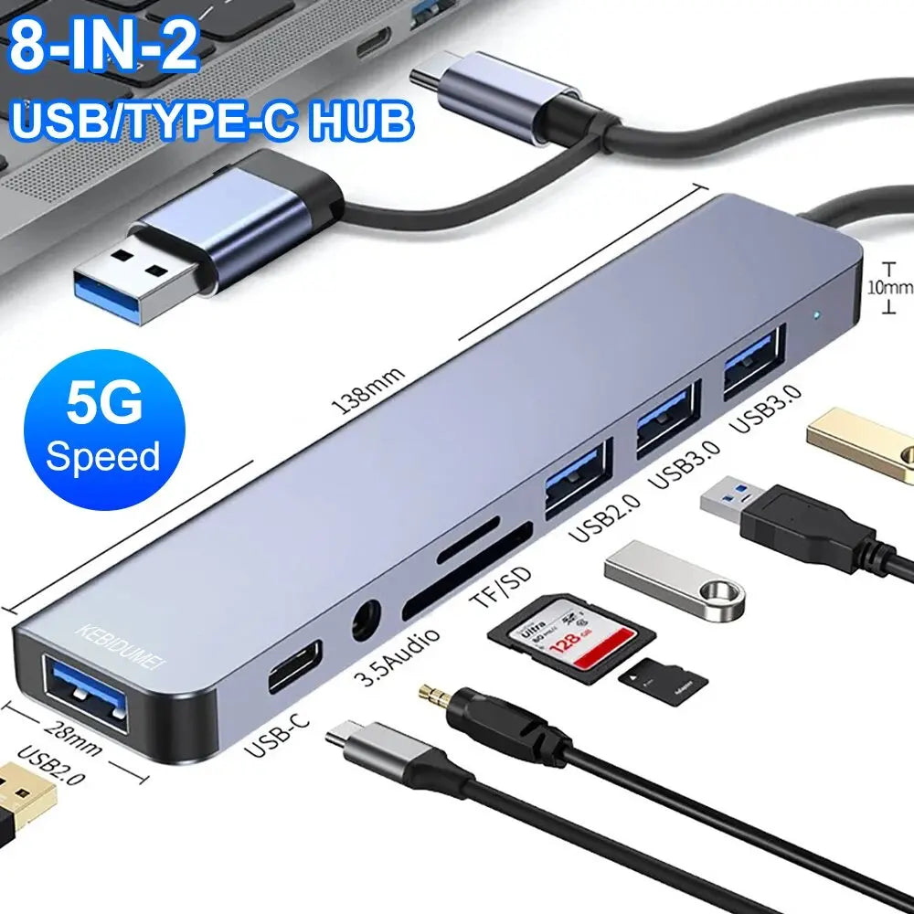 FEIWIMI USB C Hub Docking - 8 Ports 5Gbps USB 3.0 OTG