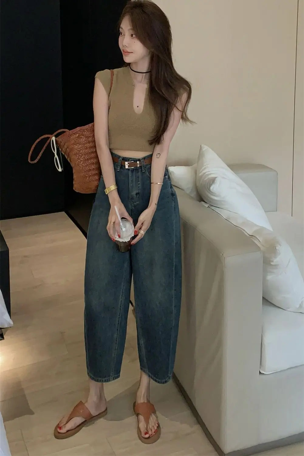 Jeans Women Solid Vintage All-match Spring Ladies Creativity Cool Simple Korean Style Daily Gentle Tender Graceful Age-reducing