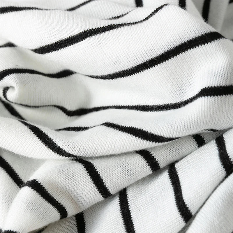 Women Knit T-Shirt 70% Mulberrry Silk 30% Cotton Round Neck Stripes Short Sleeve Sweater Pullover Top Shirt L XL XXL LY040