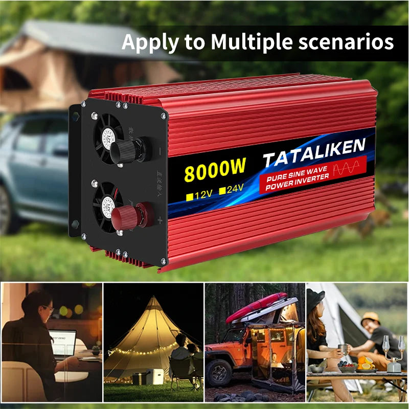 Inverter Pure Sine Wave Power Inverter 10000W DC 12V to AC 220V/230V Converter LED Display and EU Socket