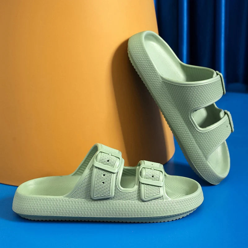 Mode Schnalle Dick Plattform Hausschuhe Frauen Heim Weich Sohle EVA Cloud Slides Sandalen Frau 2025 Sommer Rutschfest Strand Flip Flops