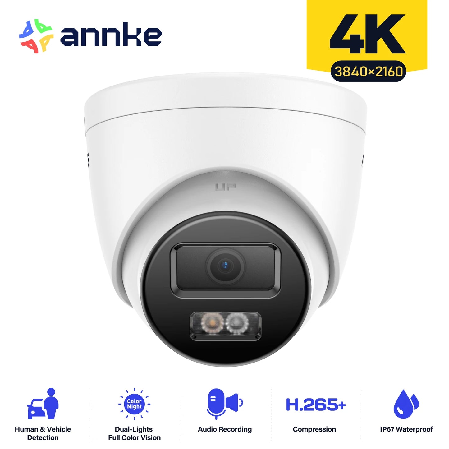Annke 8MP HD IP Security Camera Poe 4K Dual Light Audio Fixed Camera Human Vehicle Detection 256G SD Storage ONVIF IP67