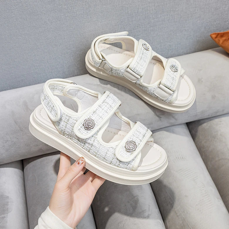 Luxury Woman Sandals Ladies Elegant Medium Heel Women's Shoes Flats Summer Platform Sandals Women 2025 New Designer Shoes Girls
