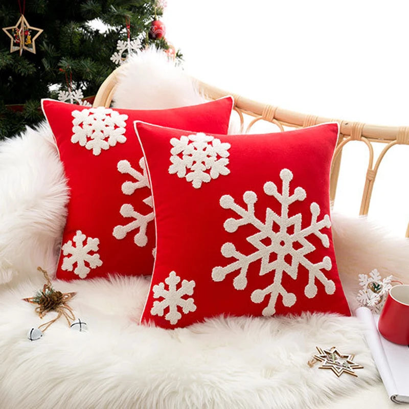 Christmas Style Big Snowflake Throw Pillow Case 45x45cm Canves Wool Embroidery Cushion Cover For Noel Party Home Decoration