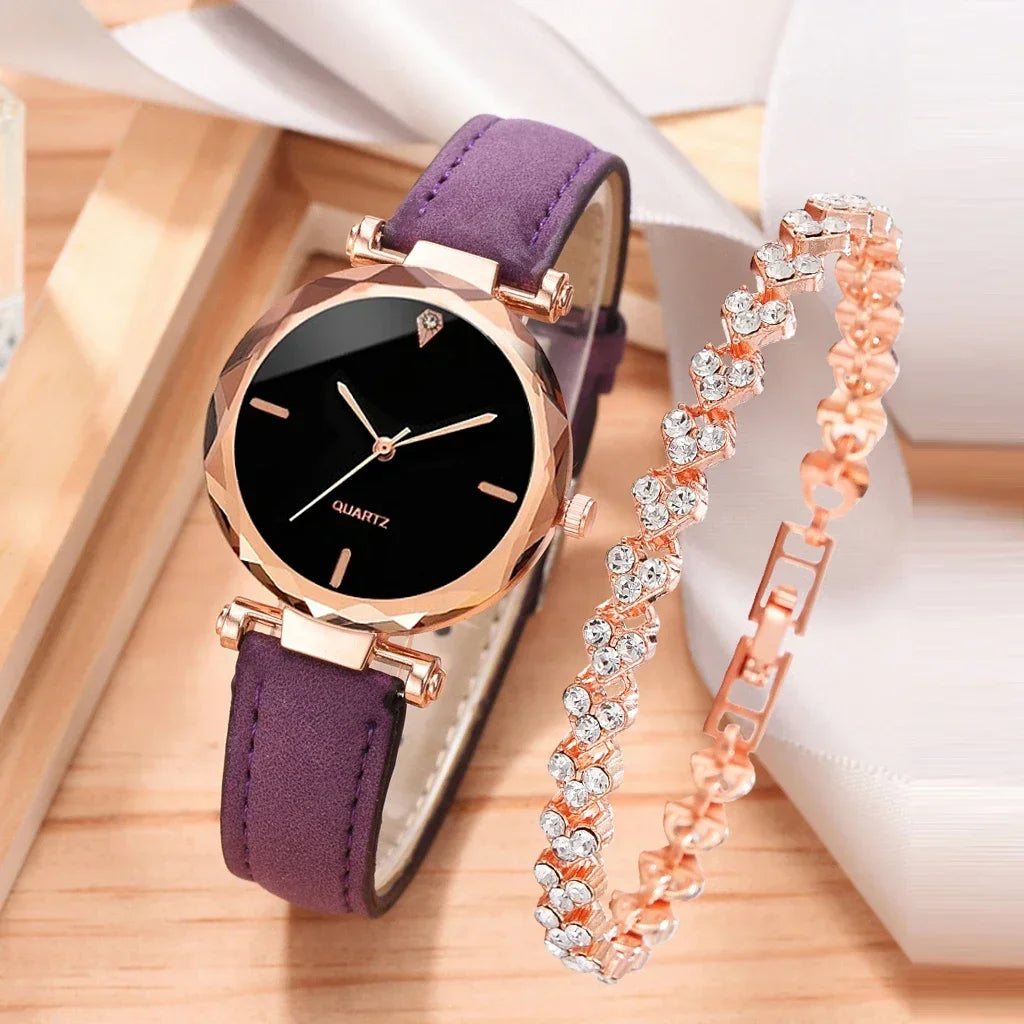 Uhren-Armband-Set 2025: 2PCS Luxury-Rhinestone - Fashion Bracelet Collection