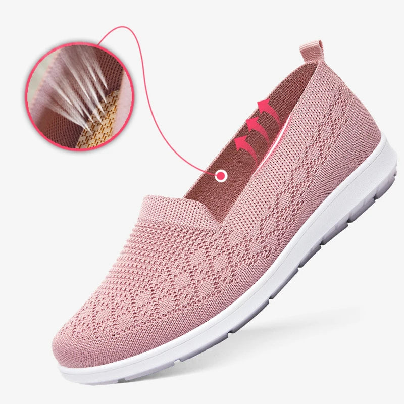 Breathable Knit Slip On Sneakers for Women Spring Summer Non Slip Casual Walking Shoes Woman Solid Color Comfort Flats Footwear