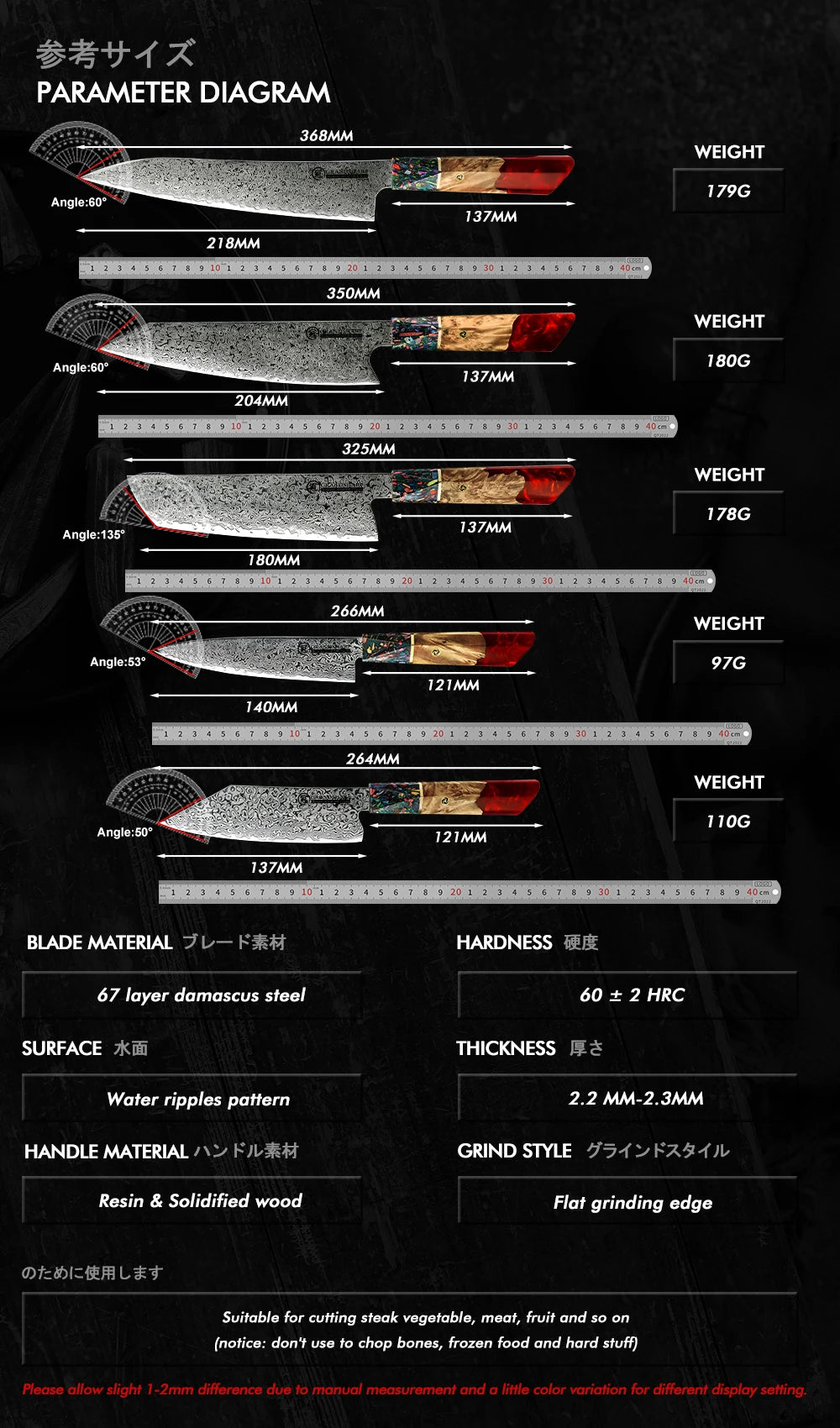 Grandsharp DMS-121 Damastmesser Set - 67 Lagen 13cm 36.8cm