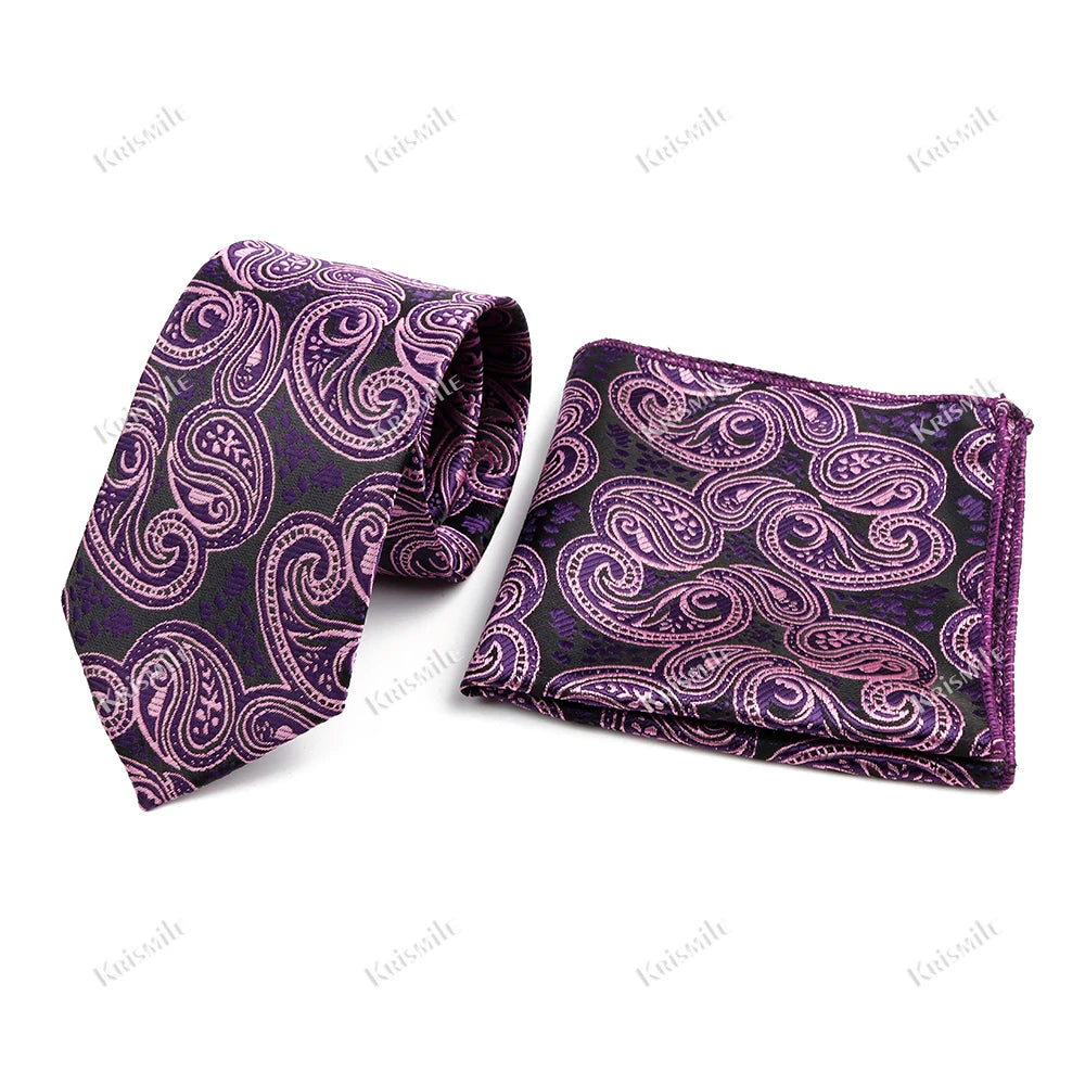Novelty Paisley Tie Pocket Square Set For Men Skinny Slim 6cm Necktie Fit Business Wedding Party Stage Host Daily Wear Accessory