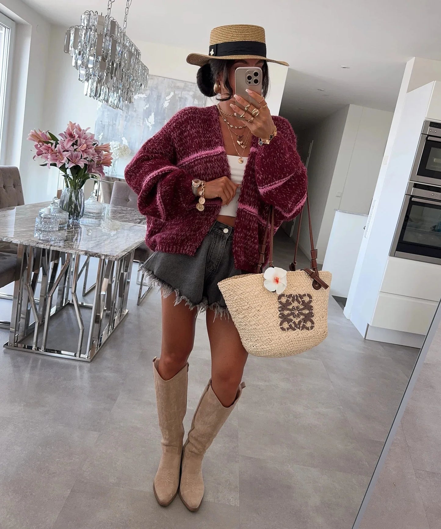 Luna Strickjacke Oversize Damen - Grobgarn Langarm L/XL