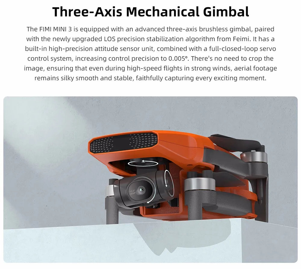 FIMI MINI 3 Dronă cu cameră nouă, 249g, 4K, 60fps, video nocturn AI Super, distanță de zbor de 9KM, senzor de 1/2 inch și 48MP, mini dronă pro
