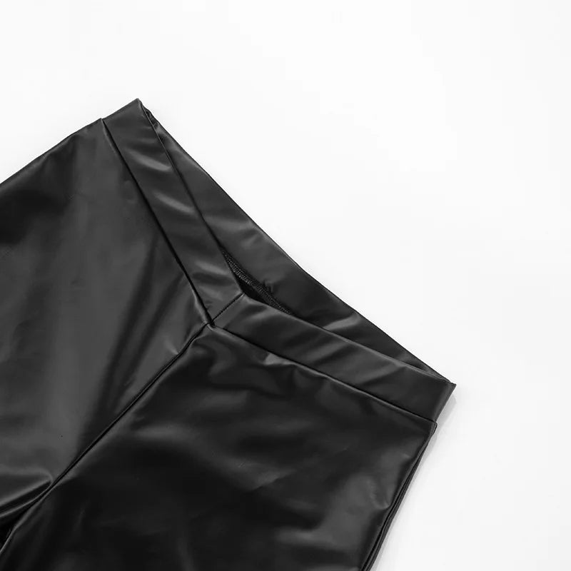 Pantaloni din piele PU LEOSOXSCN, negri, cu talie înaltă - mărimea M, elastici