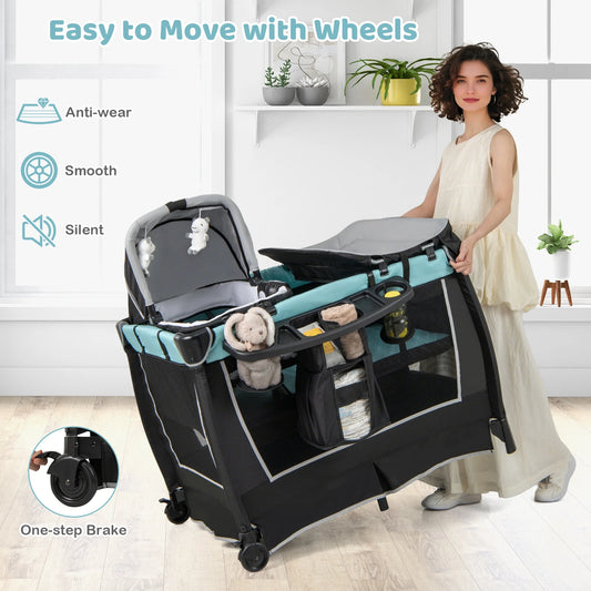 6-in-1 Reisebett Mit Matratze Und Verstellbarem Baldachin