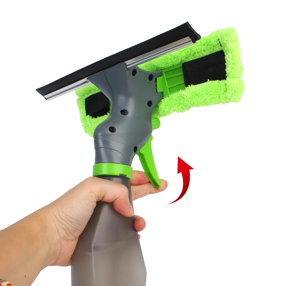 Spray Scraper Brush Water Spray Window Cleaner Glass Scraping Wiper Microfiber Cloth Pad Kit Household Cleaning Tool 3 in 1