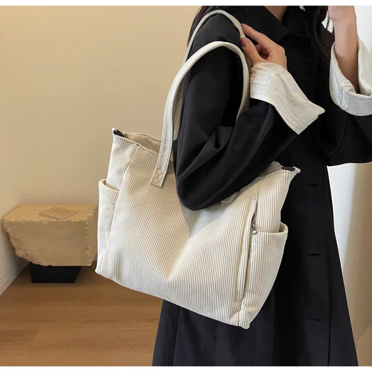 Fashion Versatile Shoulder Bag College Wind Commuting Corduroy Square BagUnisex Large Capacity Leisure Portable Crossbody Bag