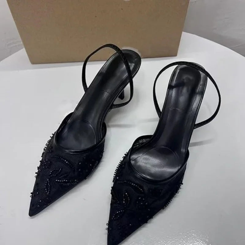 Breathable Modell Mesh Slingback - Perlen Spitze 7cm 37-42