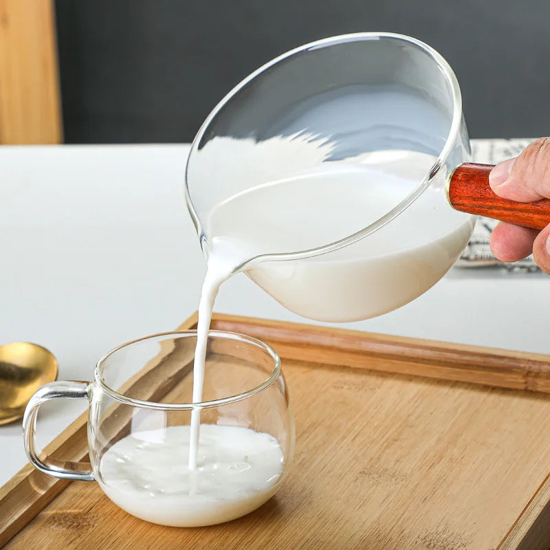 YWDL Milchtopf Glas Holzgriff - 450/650ml Antihaft Herd