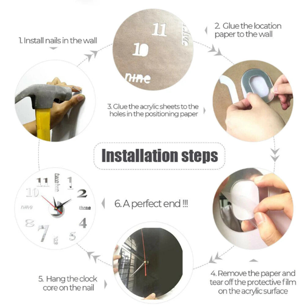 Wall Clock Watch Clocks 3D DIY Mirror Stickers Living Room Europe Style Wall Home Decoration Hanging Watch Drop Shipping