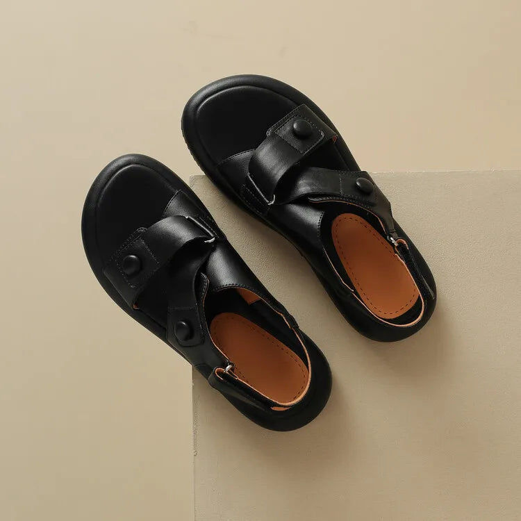 New Summer Sandals Women 2023 Fashion Platform Sandals Casual Round Toe Sandals Shoes for Women Split Leather Flat Shoes