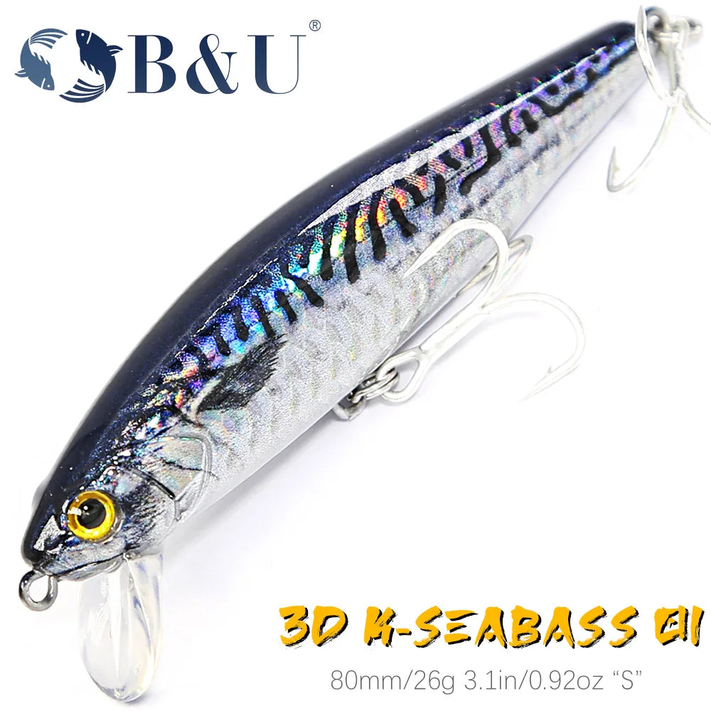 B&U 80mm Sinkender Minnow Hard Lure Jerkbait Salzwasser Langer Wurfabstand Fischköder Meer Künstliche Beute Wobblers Meer Bass
