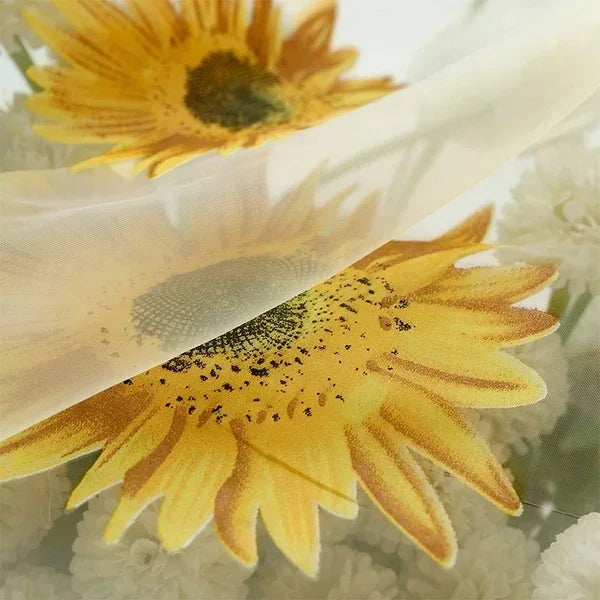 Zhejiang WPP2382 Sonnenblumen Tüllvorhang - 100x200 Leinen