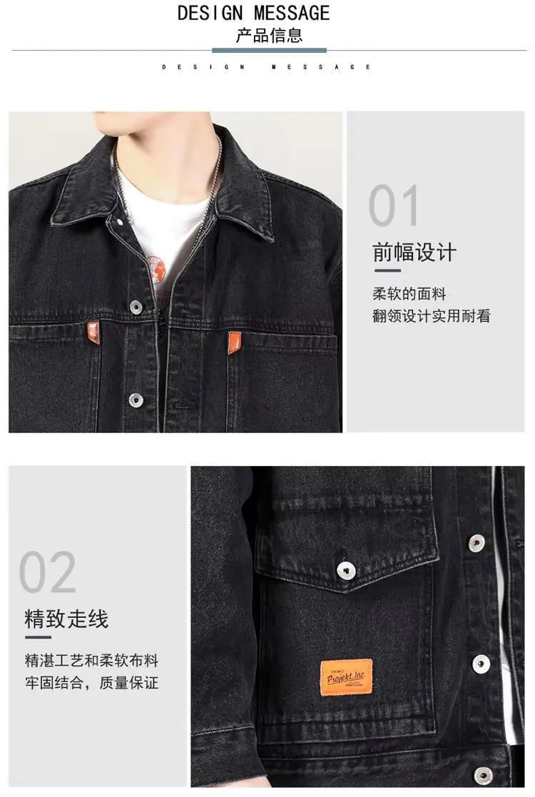 Black Blue Denim Short Jacket Men Jeans Jacket Coats Casual Windbreaker Pockets Overalls Bomber Streetwear Man Clothing Outwear