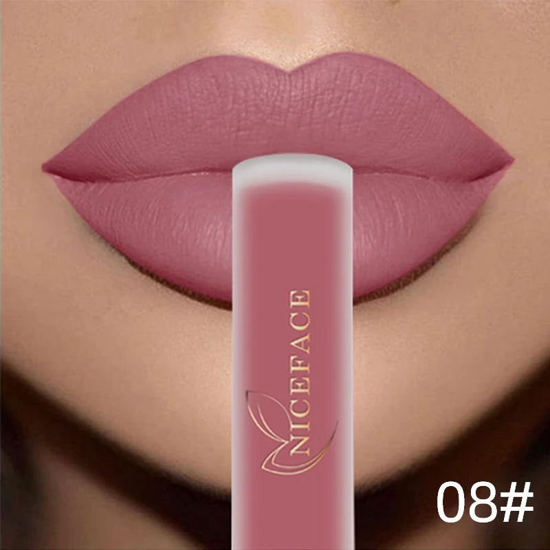 NICEFACE Matte Liquid Lipstick Waterproof Long Lasting Lip Gloss Tint elegant Red Nude Purple Metallic Lipsticks Makeup Cosmetics